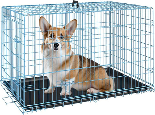 FDW Dog Crate for Medium Dogs 30 Inch Folding Metal WirePet Cage Double Door by FDW