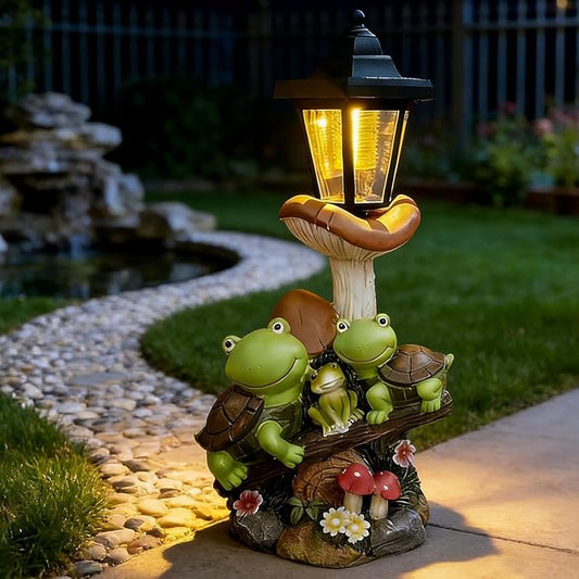 Outdoor Solar Powered Turtle Statue, Turtle and Mushroom-Shaped Sculpture by ZYLiWoo