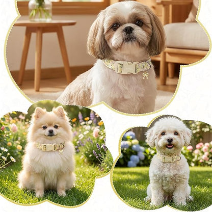 Spring Summer Dog Collar with Pink White Flowers, Adjustable Cotton Puppy - Image 4