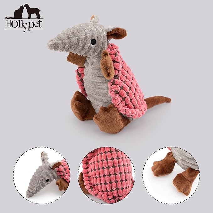 Hollypet Plush Dog Squeaky Toy Stuffed Armadillo Animal Pet Puppy Chew Toys - Image 3
