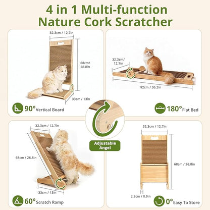 4-in-1 Adjustable Cat Scratch Pad, Nature Cork Scratching mat, 32 inch Foldable - Image 2