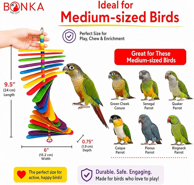 Bonka Bird Toys 867 Big Stick 9.5" Colored Wooden Plastic Spinning Chew Toy - Image 5