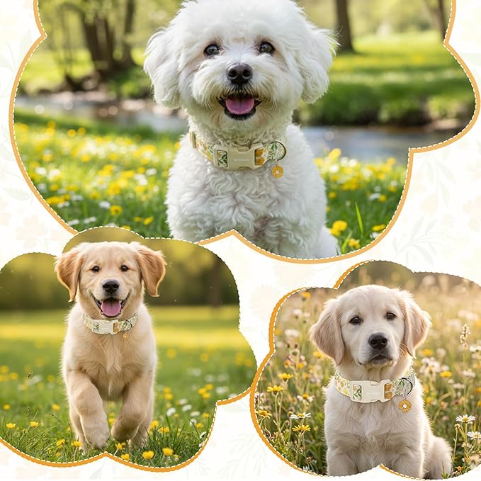 Spring Summer Dog Collar with Daisy Pattern, Adjustable Cotton Puppy Collars - Image 4