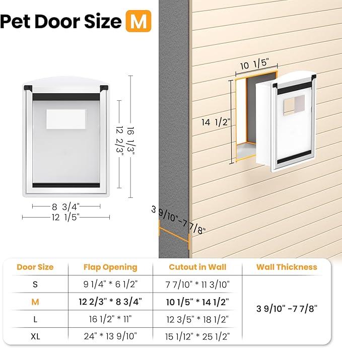 Steel Dog Door for Wall, Energy Efficient Pet Door, Telescoping Tunnel and - Image 6