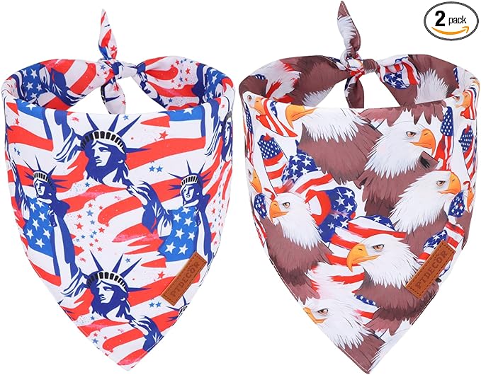 PTDECOR American Flag Dog Bandana Reversible Triangle Patriotic Pet Scarf 4th by PTDECOR