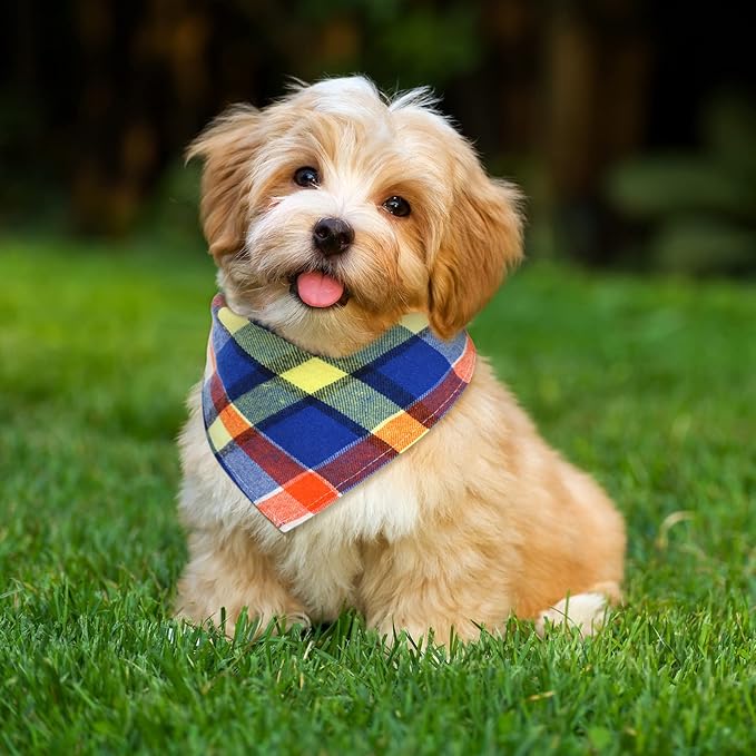 Honoson 6 Pieces Triangle Dog Bandana Dog Scarf Plaid Printing Adjustable Bibs - Image 4