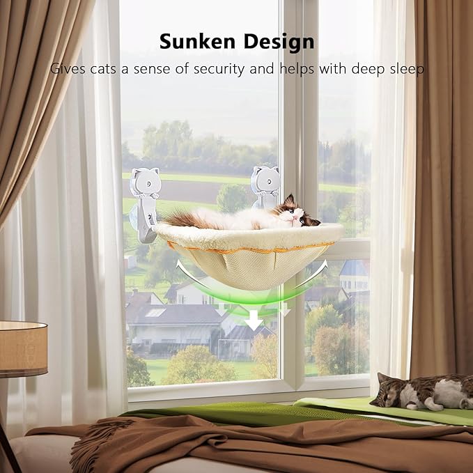 JUNSPOW Cat Window Perch Cordless, Foldable & Stable Cat Beds- Breathable Cat - Image 2