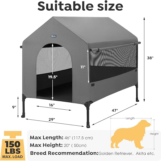 Veehoo 47" Dog House, 2-in-1 X-Large Dog House Outdoor Indoor Weatherproof - Image 5