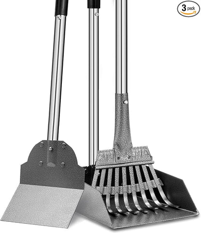 Dog Pooper Scooper, Tray Rake and Spade 3 Pack Poop Scoop Adjustable Long by SnaglePaw