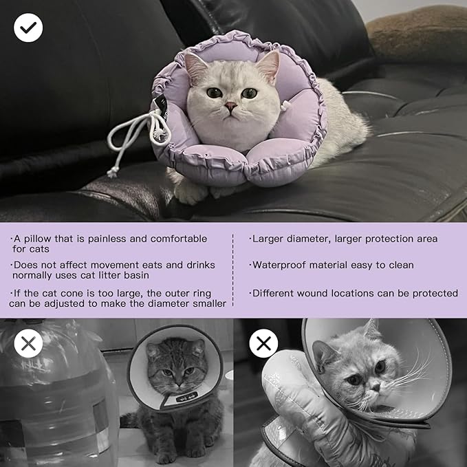 H HIDREAM Soft Cat Cone Collar， Cute Adjustable Cat Recovery Collar，Elizabethan - Image 6