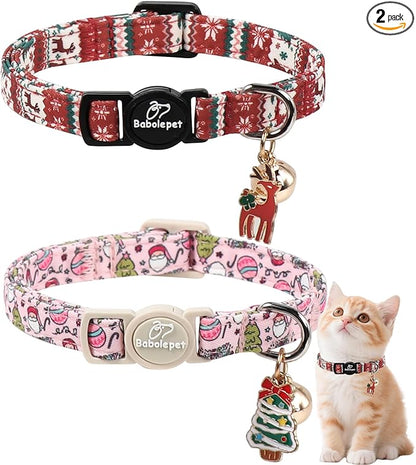 2 Pack Christmas Cat Collars by Babolepet