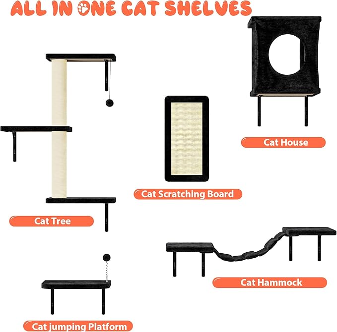 5 Pcs Cat Wall Shelves Set, Wall-Mounted Climber - Image 5