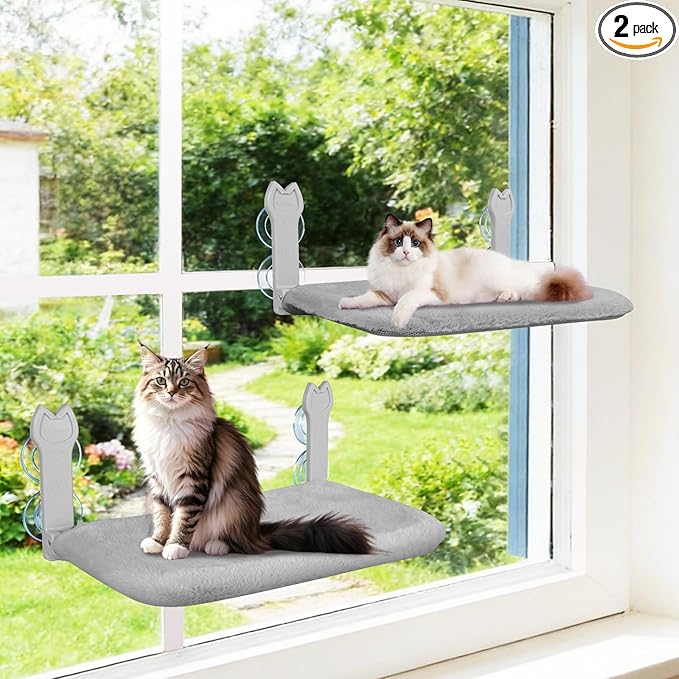 2 Pack Cat Window Perch, Cat Window Hammock Cordless Foldable Window Bed by Turbosus