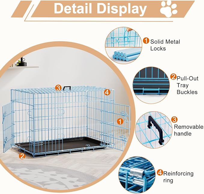 FDW Dog Crate 36inch Dog Cage Foldable Metal Kennel - Image 3