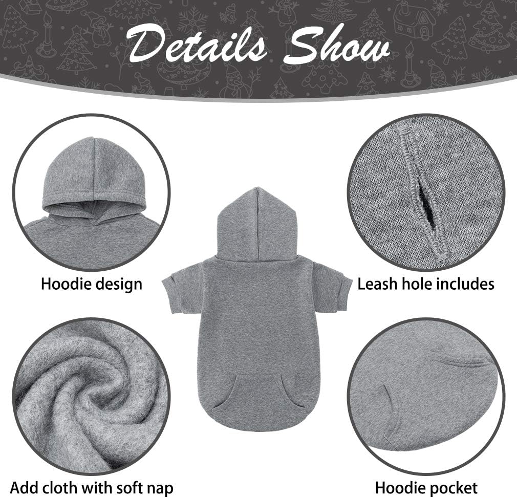 KOOLTAIL Basic Dog Hoodie - Soft and Warm Dog Hoodie Sweater with Leash Hole and Pocket, Dog Winter Coat, Cold Weather Clothes Sweatshirt for Small Medium Large Dogs Puppy Cat Boys Girls Grey S