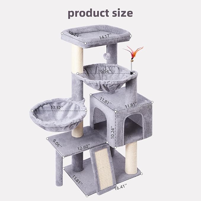 Cat Tree with Cat Condo and Two Hammocks, Cat Tree with Scratching Posts and - Image 2