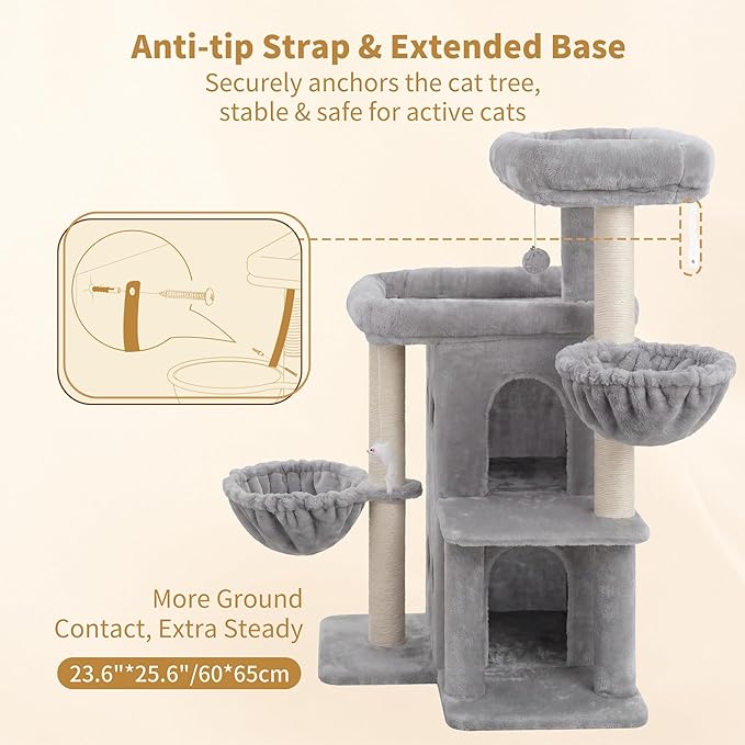 Heybly Cat Tree with Reinforced Big Base, 41.3-Inch Sturdy Cat Tower - Image 6