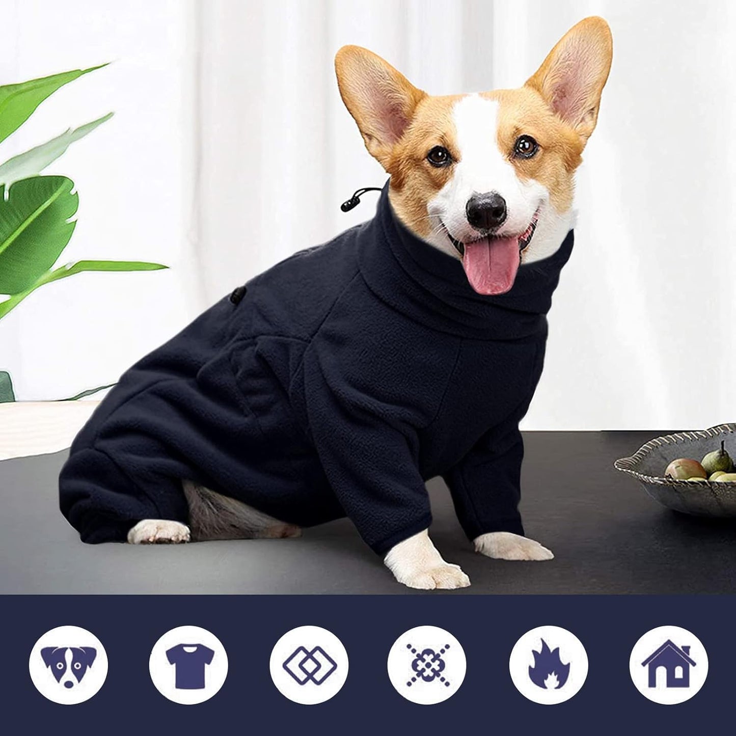 ROZKITCH Dog Fleece Jacket, Pet Windproof Warm Cold Weather Jacket Vest Cozy Jumpsuit Apparel Outfit Clothes for Medium Large Dog Walking Hiking Sleep Blue XL