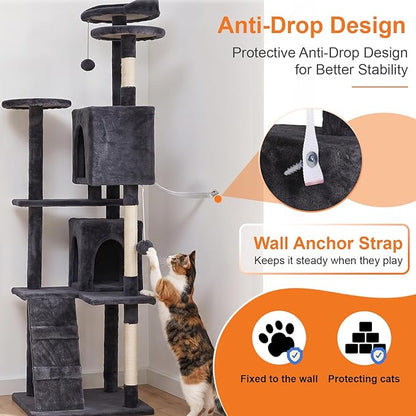 FDW | 70" Cat Tree Tower | Dark Gray | Multi-Level Indoor Activity Center - Image 5