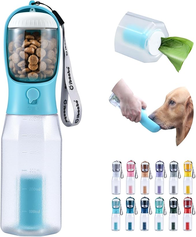 Cibaabo Dog Water Bottle with Food Container & Poop Bag Holder, Travel Water by Cibaabo