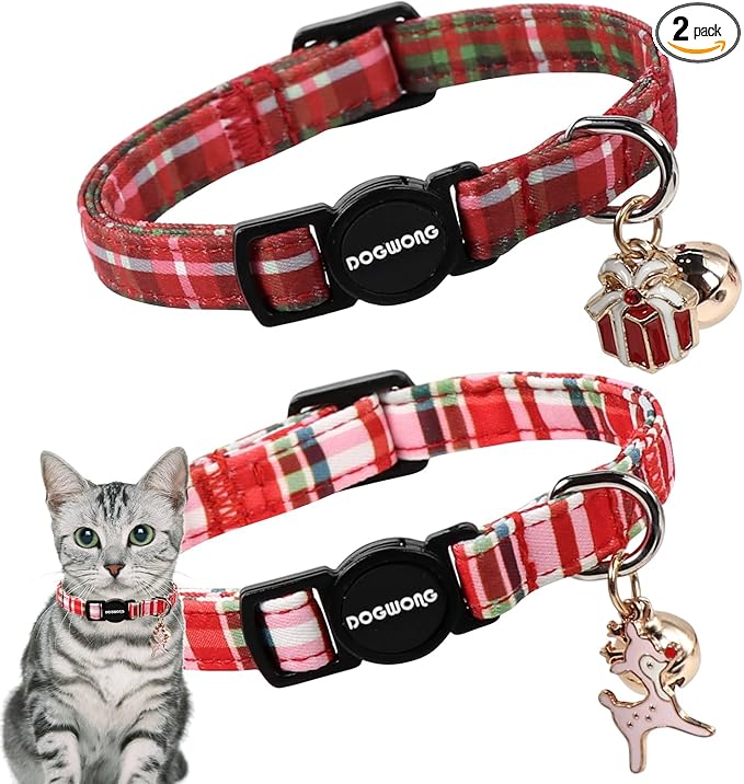 2 Pack Christmas Plaid Cat Collars Breakaway by DOGWONG