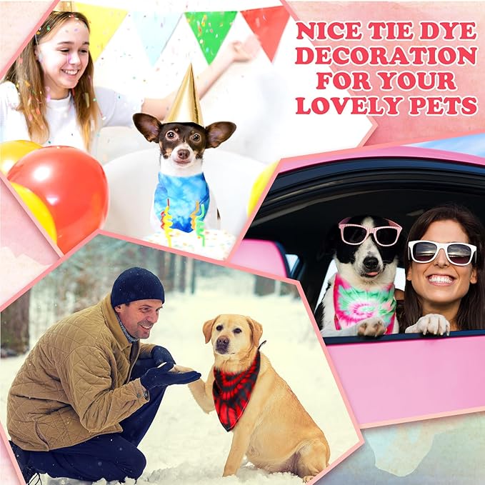 Huhumy 50 Pcs Tie Dye Dog Bandanas Bulk Tie Dye XL Pet Bibs Colorful Triangle - Image 6