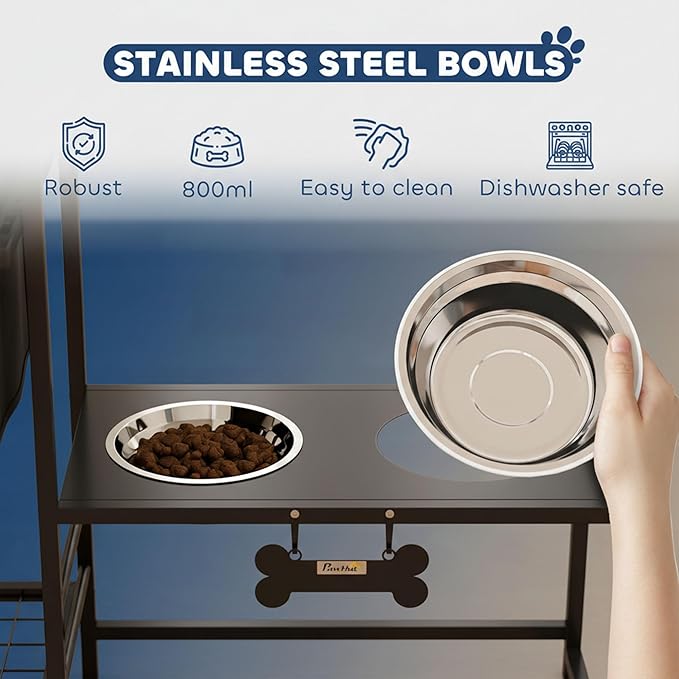 PawHut Dog Bowl Stand with 2 Feeding Stations, 3 Adjustable Heights, Elevated - Image 6