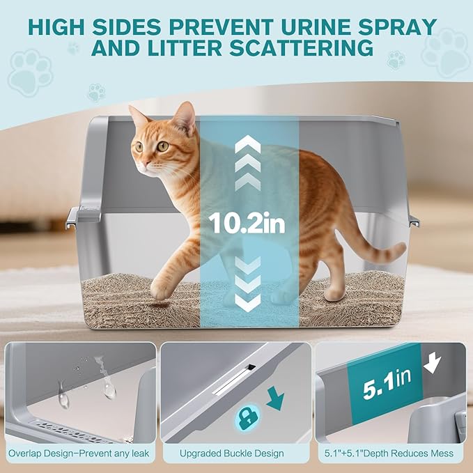 2PACK Stainless Steel Cat Litter Box, Metal Kitty Litter Box - Image 3