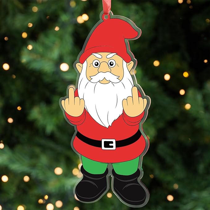 Middle Finger Gnome Ornaments Personalized Christmas Tree Ornament Decorations by Adecortalk