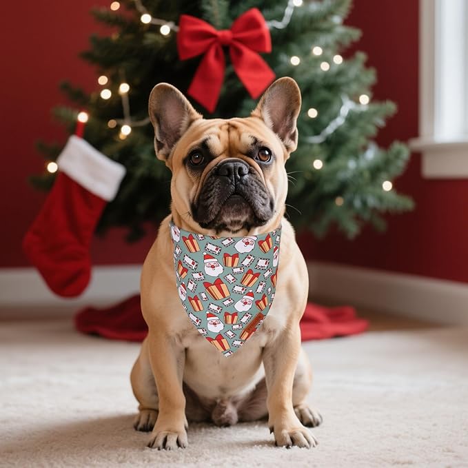 PTDECOR Christmas Dog Bandana, Santa Gift Box and Deer Design Reversible - Image 2