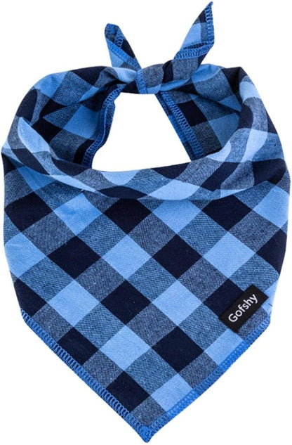 Boy Dog Bandana Large- Blue Black Dog Scarf Buffalo Plaid Printing Adjustable by Gofshy