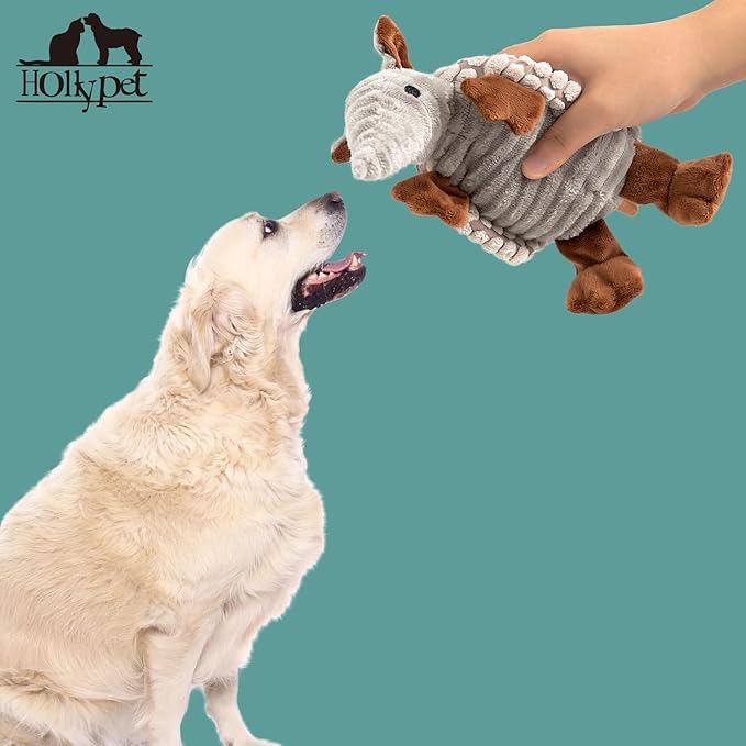 Hollypet Plush Dog Squeaky Toy Stuffed Armadillo Animal Pet Puppy Chew Toys - Image 5