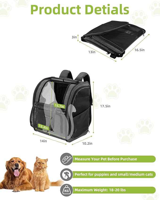 Cat Backpack Carrier with Breathable Mesh, Pet Carrier Backpack - Image 2
