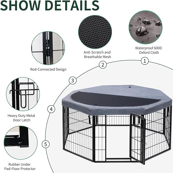 PETIME Dog Playpen, Metal Exercise Puppy Pen Heavy Duty Kennels Yard Fence - Image 2