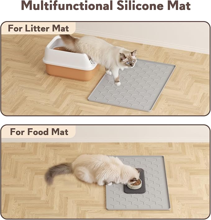 Garoopion Cat Litter Box Mat, Silicone Kitty Litter Mat, Light Gray - Image 6