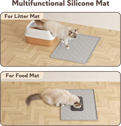Garoopion Cat Litter Box Mat, Silicone Kitty Litter Mat, Light Gray - Image 6