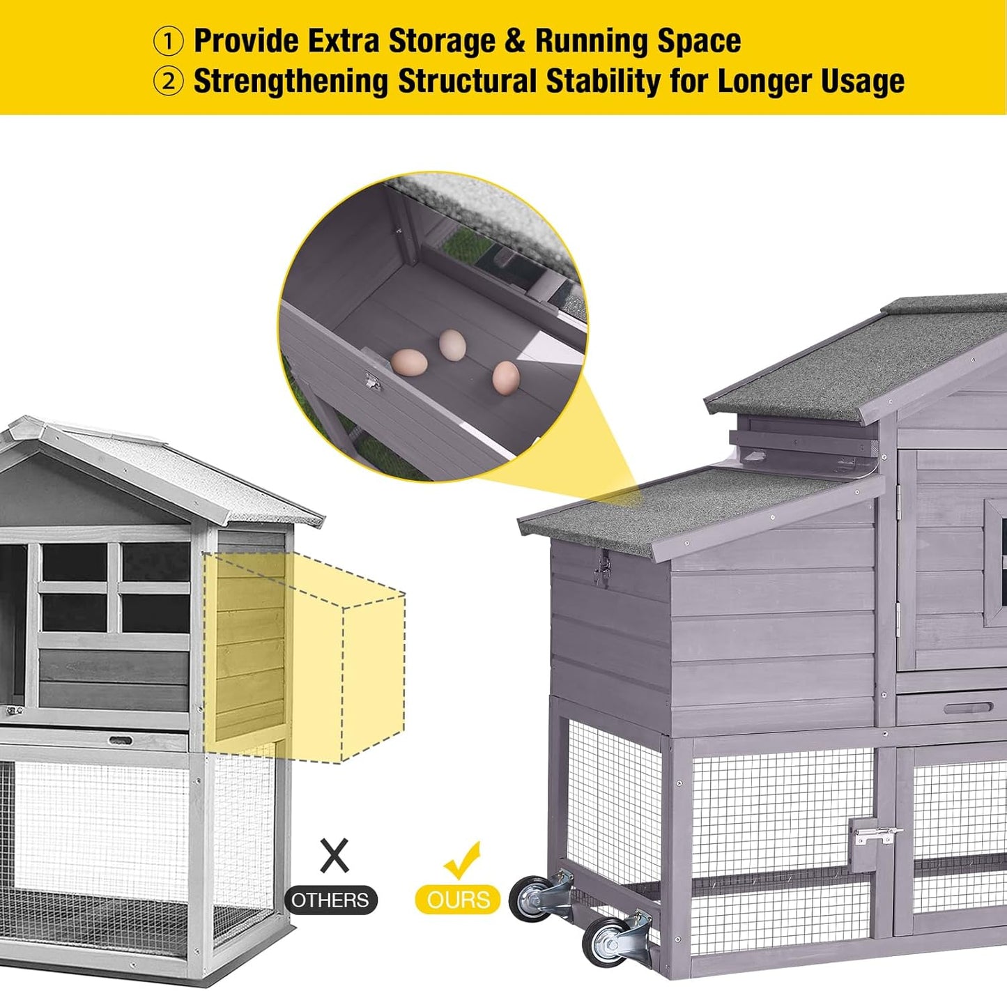 Aivituvin Chicken Coop Mobile Hen Coop, Large Poultry Cage with Wheels Outdoor Backyard Chicken House