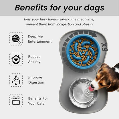 YINEYA 3 in 1 Slow Feeder Dog Bowls & Stainless Steel Food and Water Bowl - Image 3