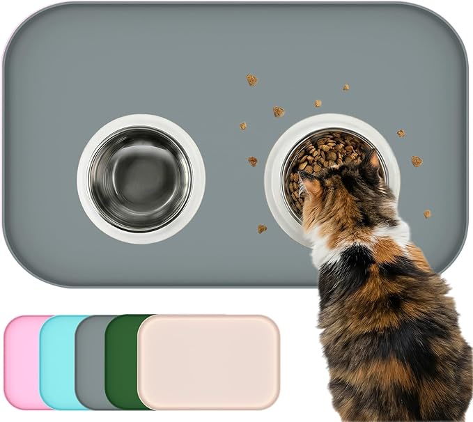 BLESWIN Waterproof Silicone Pet Feeding Mat Grey by BLESWIN