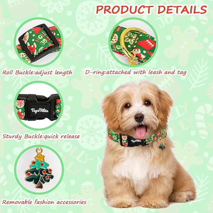 Christmas Dog Collar for Small Dogs, Adjustable Green Small Dog Collars - Image 3
