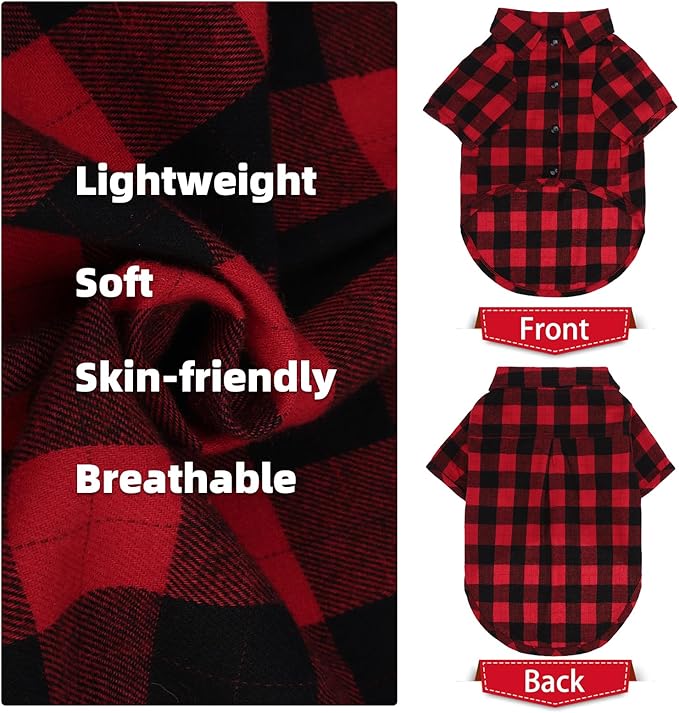 PUPTECK Plaid Dog Shirt, Cute Puppy Cat Polo T-Shirt, Soft Pet Clothes Boy - Image 3