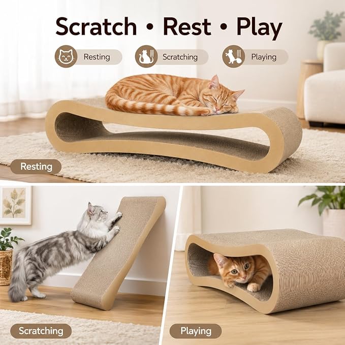 Simple Deluxe 3-in-1 Large Cardboard Cat Scratcher Lounger, 33.5" x 10.2" x - Image 5