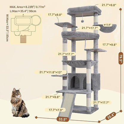 Heybly Tall Cat Tree for Large Cat, 80-inch Multi-Level Cat Tower for Indoor - Image 5
