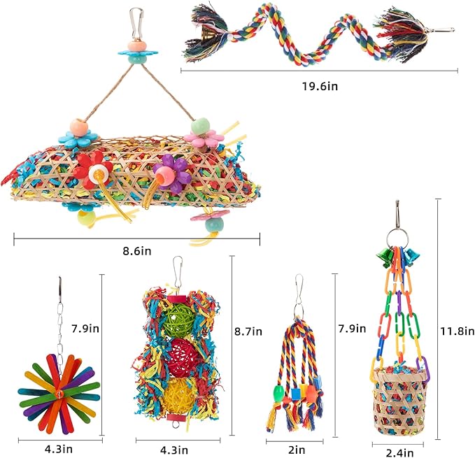 RLRICH 6 Pack Bird Colorful Chewing Toys Parrot Foraging Shredder Toys Shred - Image 3