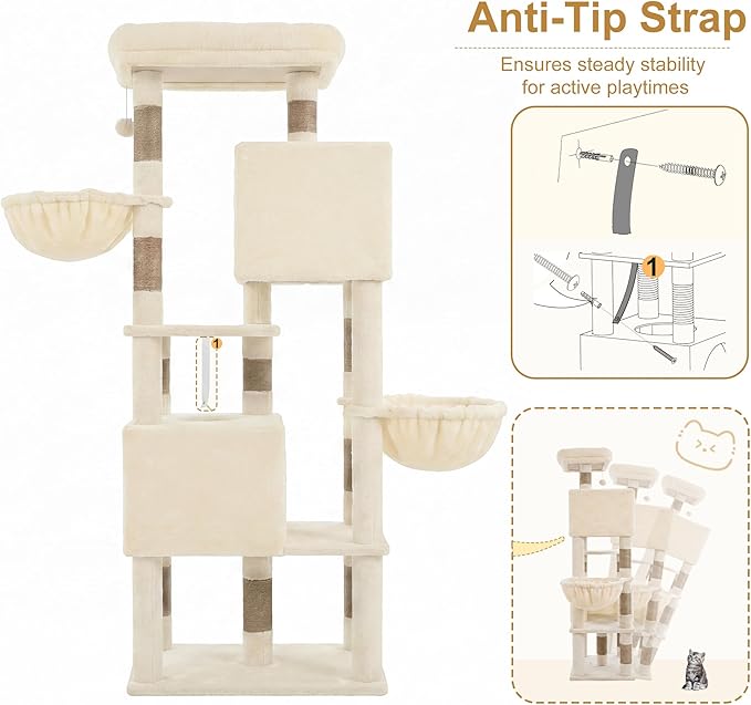 Heybly 68.1" Cat Tree with Oversized Top Platform & Wide Base, Heavy Duty Cat - Image 9