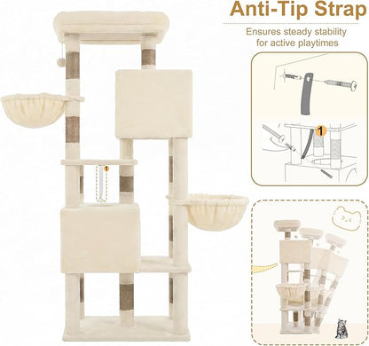 Heybly 68.1" Cat Tree with Oversized Top Platform & Wide Base, Heavy Duty Cat - Image 9