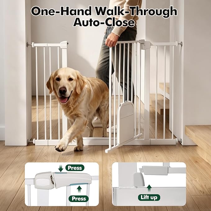 Metal Pet Gate with Cat Door, Adjustable Dog Gate - Image 5