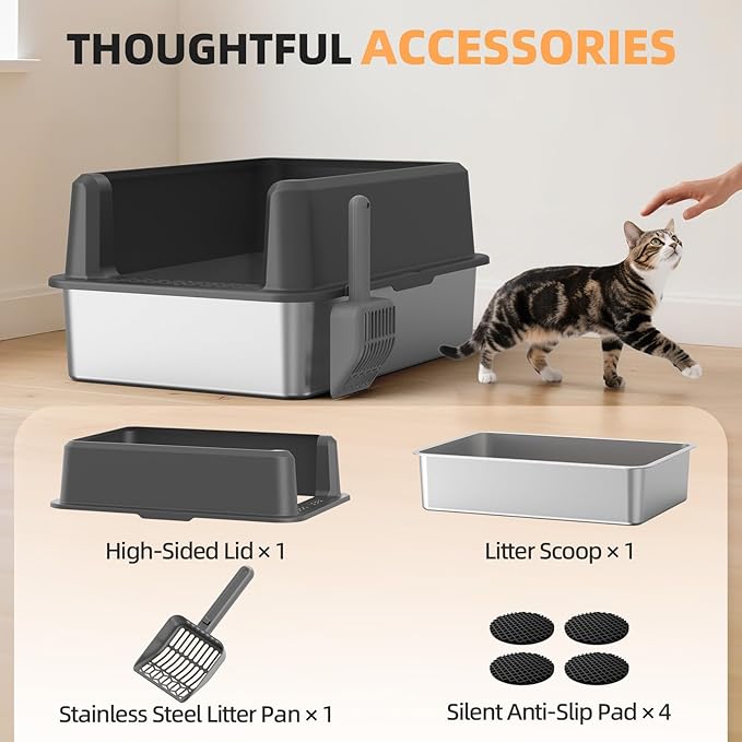 WoofiGo Enclosed Stainless Steel Cat Litter Box - Image 7
