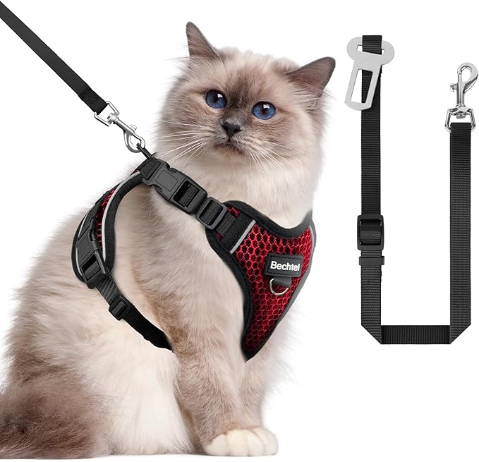 Cat Harness and Leash for Walking Escape Proof Soft Adjustable Cat Leash by BECHTEL
