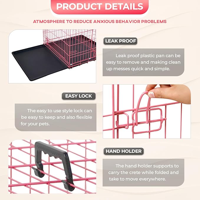 FDW Dog Crate for Large Dogs 48 Inch Folding Metal WirePet Cage Double Door - Image 6